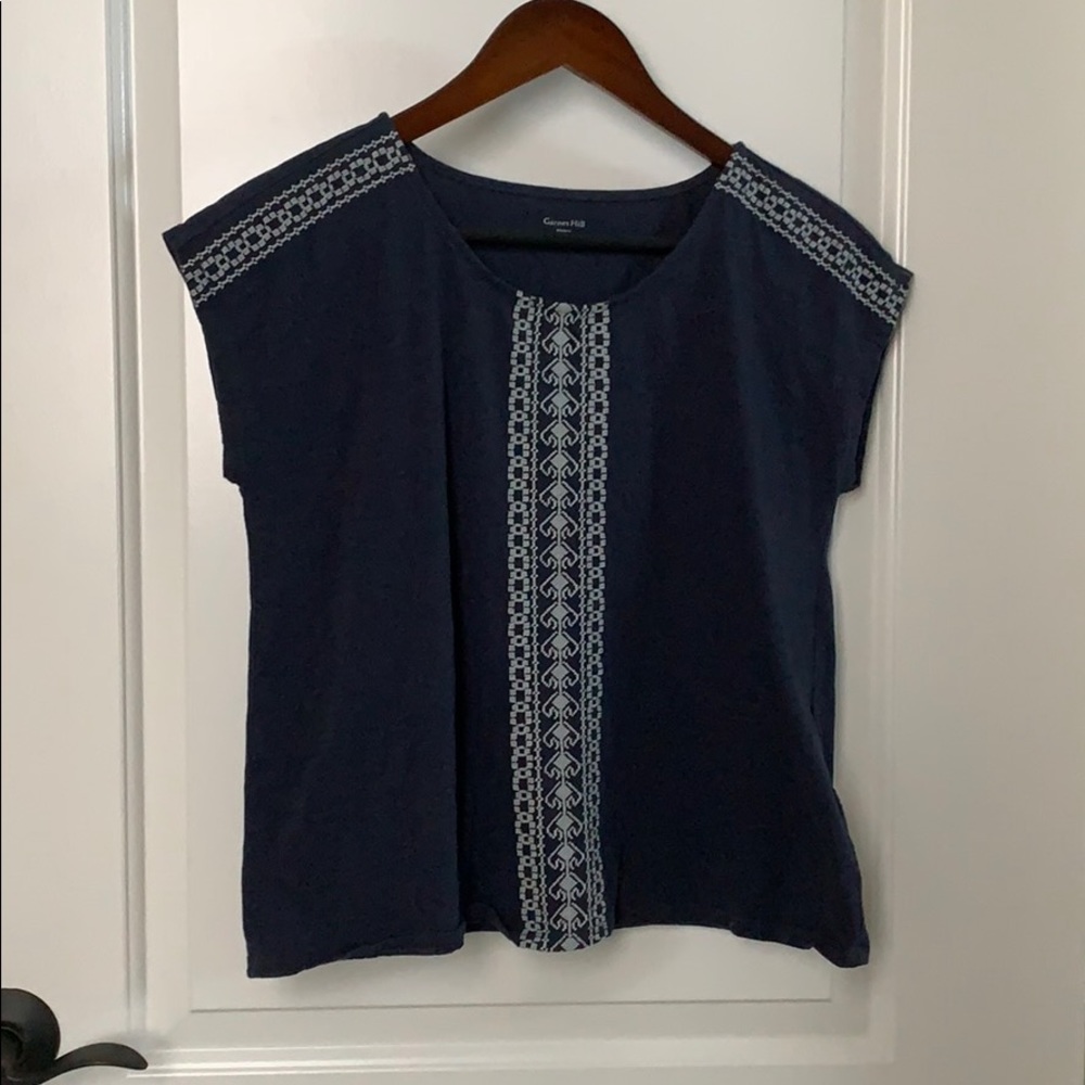 Garnet Hill Blue Embroidered Tee XS